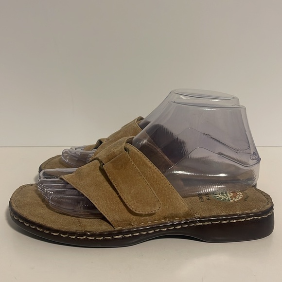 Earth Shoe Lee Leather Sandal Women’s Size 7 Tan Slip On Thong Comfort Hook Loop - Picture 4 of 8